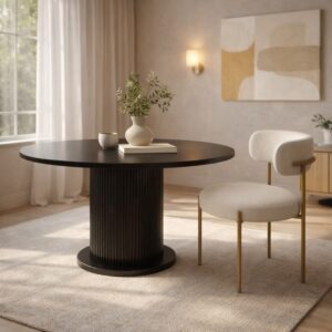 Table Ronde Fluted Élégance – Design Moderne et Convivial - Noir, 110 cm x 75 CM