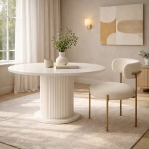 Table Ronde Fluted Élégance – Design Moderne et Convivial - Blanc cassé, 110 cm x 75 CM