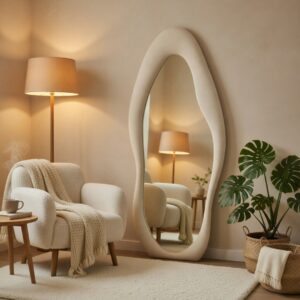 Elegant Mirror ondulé en tissu bouclette