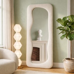 Snow Mirror – Miroir Ondulé en Tissu Bouclette - 160 × 60 cm, Blanc cassé