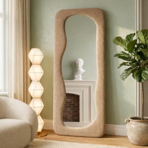 Snow Mirror – Miroir Ondulé en Tissu Bouclette - 160 × 60 cm, Beige