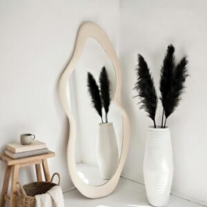 Miroir Vague – En Cadre Tissu - Blanc cassé, 160 × 60 cm