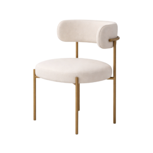 La Metallic Aria Chair – HBF Déco associe une structure métallique élégante à une assise rembourrée en tissu texturé blanc cassé. Confortable et raffinée, elle s’intègre parfaitement dans une salle à manger moderne ou un intérieur contemporain.
