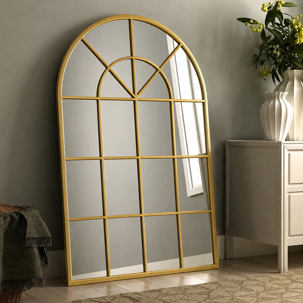 Miroir Arched Style Fenêtre -Élégance Vintage en Bois HDF – Image 3
