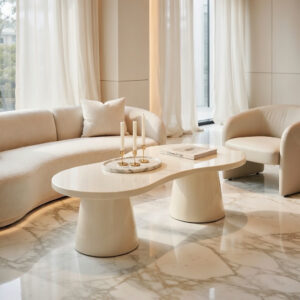 Table Basse Onde – Design Fluide et Élégance Moderne - Blanc cassé