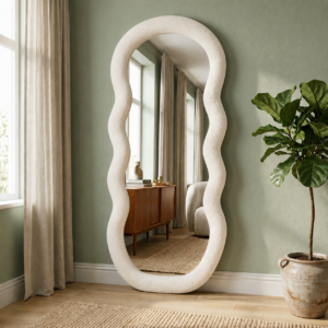 Miroir Bulle – Design Ondulé en Tissu Bouclette - Blanc