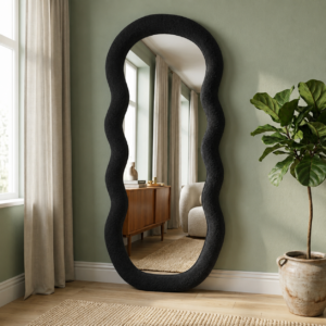 Miroir Bulle – Design Ondulé en Tissu Bouclette - Noir