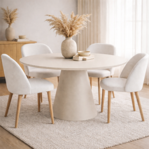 Table à Manger Conique – Élégance Sculpturale et Convivialité - Blanc cassé, 110 cm x 75 CM