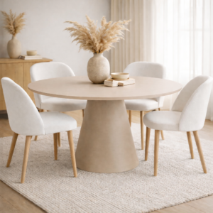 Table à Manger Conique – Élégance Sculpturale et Convivialité - Beige, 110 cm x 75 CM