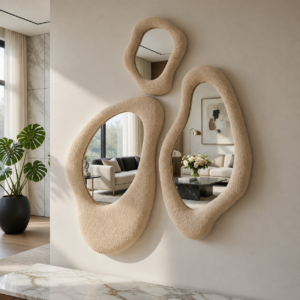 Shabby Bouclette – Set de Miroirs Sculpturaux en Tissu Bouclé - Beige