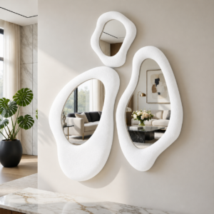 Shabby Bouclette – Set de Miroirs Sculpturaux en Tissu Bouclé - Blanc