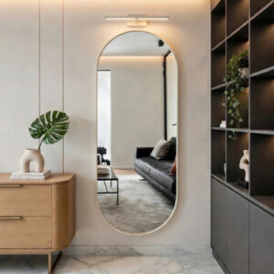 Miroir ovale design moderne avec cadre bois