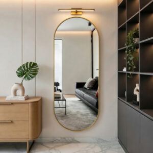 Miroir ovale design moderne avec cadre bois