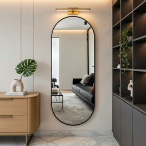 Miroir ovale design moderne avec cadre bois