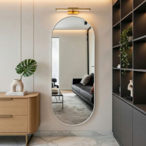 Miroir ovale design moderne avec cadre bois