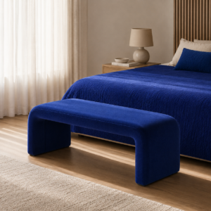 Banquette Curve – Élégance Douce et Design Contemporain - Bleu Roi, 110 X 46 X 41 cm