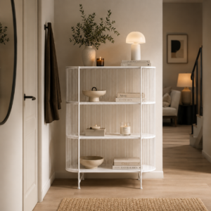 Striped Shelf Console – L’Élégance Industrielle et Graphique - Blanc