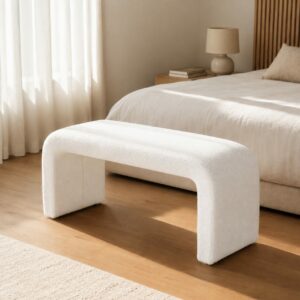 Banquette Curve – Élégance Douce et Design Contemporain - Blanc, 110 X 46 X 41 cm