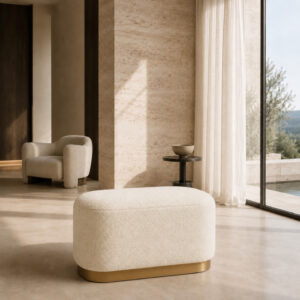 Pouf ZOLA – Pouf ovale au design moderne et épuré - Blanc cassé