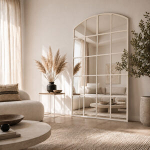 Miroir Arche Scandinave – Grand miroir arqué à carreaux - Blanc cassé, 170 × 80 cm