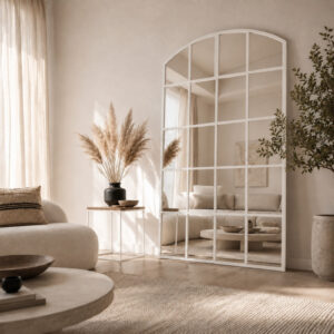 Miroir Arche Scandinave – Grand miroir arqué à carreaux - Blanc, 170 × 80 cm