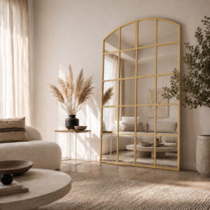 Miroir Arche Scandinave – Grand miroir arqué à carreaux - Doré, 170 × 80 cm