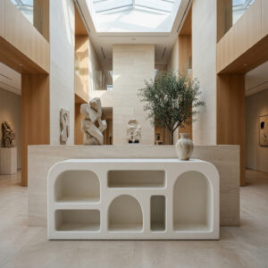 Console Horizon – Design asymétrique aux courbes modernes - Blanc, 140 × 40 × 75 cm