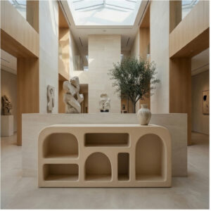 Console Horizon – Design asymétrique aux courbes modernes - Beige, 140 × 40 × 75 cm