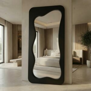 Miroir ELARA – Grand miroir asymétrique au design sculptural - Noir, 170 × 80 cm