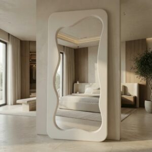Miroir ELARA – Grand miroir asymétrique au design sculptural - Blanc cassé, 170 × 80 cm