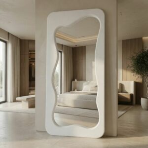 Miroir ELARA – Grand miroir asymétrique au design sculptural - Blanc, 170 × 80 cm