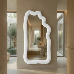 Miroir Sésame – Grand Miroir Organique En Tissu Bouclette - Blanc