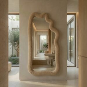 Miroir Sésame – Grand Miroir Organique En Tissu Bouclette - Beige