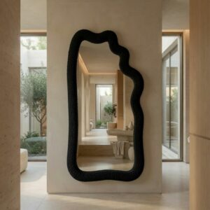 Miroir Sésame – Grand Miroir Organique En Tissu Bouclette - Noir
