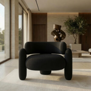 Fauteuil Organique – Design enveloppant en tissu bouclette - Noir