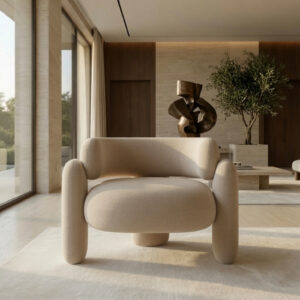 Fauteuil Organique – Design enveloppant en tissu bouclette - Beige