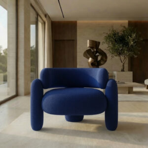 Fauteuil Organique – Design enveloppant en tissu bouclette - Bleu Roi