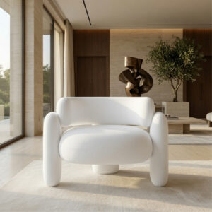 Fauteuil Organique – Design enveloppant en tissu bouclette - Blanc