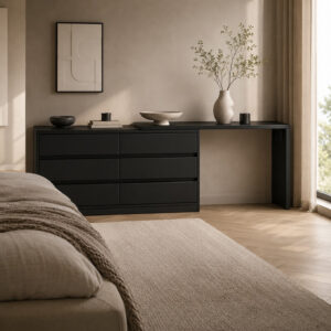 Commode Sombra – Commode 6 tiroirs avec coiffeuse intégrée - Noir, 220 X 75 X 40 cm