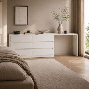 Commode Sombra – Commode 6 tiroirs avec coiffeuse intégrée - Blanc, 220 X 75 X 40 cm