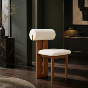 Chaise Keno – Design contemporain en bouclette fine - Blanc cassé