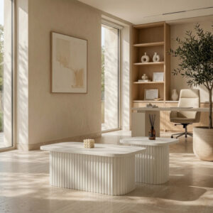 Table basse Duo Cannelé – Design moderne et élégant - Blanc cassé