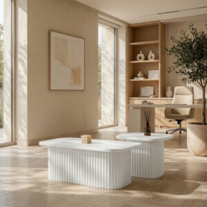 Table basse Duo Cannelé – Design moderne et élégant - Blanc