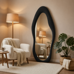 Elegant Mirror – Miroir Design Ondulé en Tissu Bouclette - Noir