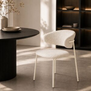 Chaise Elora – Design contemporain en tissu texturé - Blanc cassé